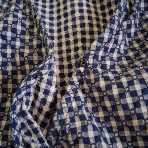 Madewell Women's Size XL Blue White Gingham Textured Cotton Wrap Top - Picture 8 of 11